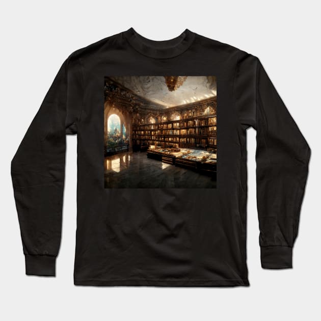 Reading Room - Fantasy Library Long Sleeve T-Shirt by ArkMinted